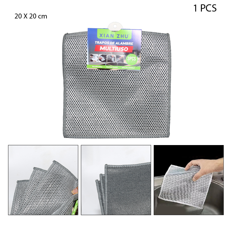 SET DE 3 TRAPOS DOBLE CAPA DE ALAMBRE MULTIUSO - 20 X 20 CM