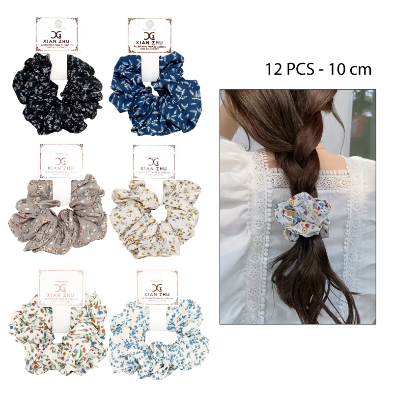 SCRUNCHIE DE TELA CON MOTIVOS FLORALES