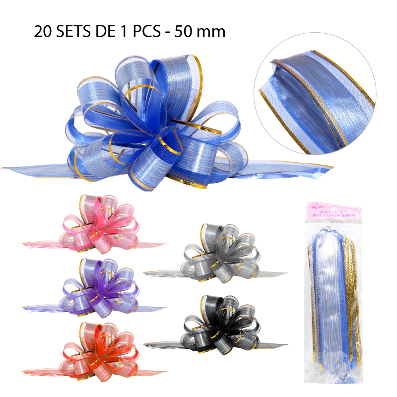 20 CINTAS PARA REGALO GRANDES CON DISEÑO Y BORDE DORADO - 50 MM