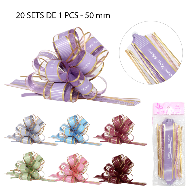 20 CINTAS PARA REGALO GRANDES "I LOVE YOU MORE" - 50 MM