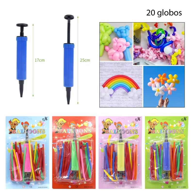 SET DE 20 GLOBOS LARGOS + BOMBÍN