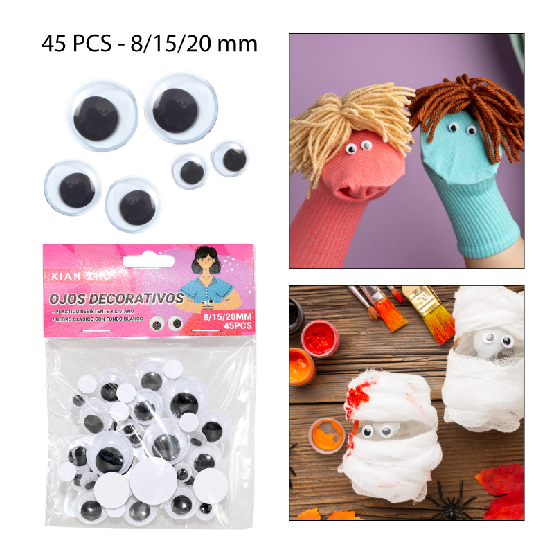 OJITOS DECORATIVOS SURTIDOS PARA MANUALIDADES - 45 PCS