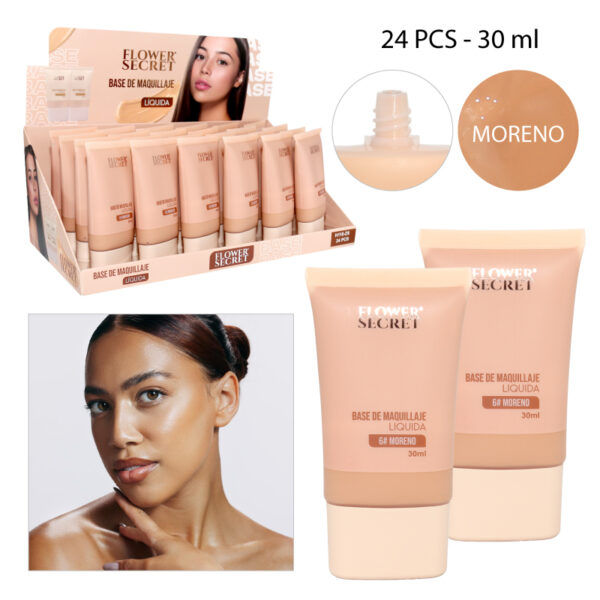 BASE DE MAQUILLAJE LÍQUIDA, TONO 6# MORENO - 30 ML