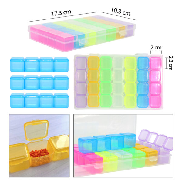 CAJA CON ORGANIZADORES DE COLORES - 28 COMPARTIMIENTOS
