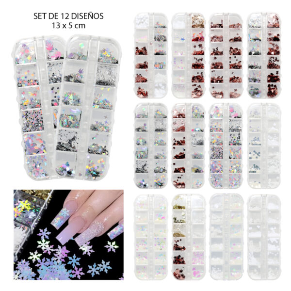 SET DECORACION DE UÑAS CONFETIS COLORES