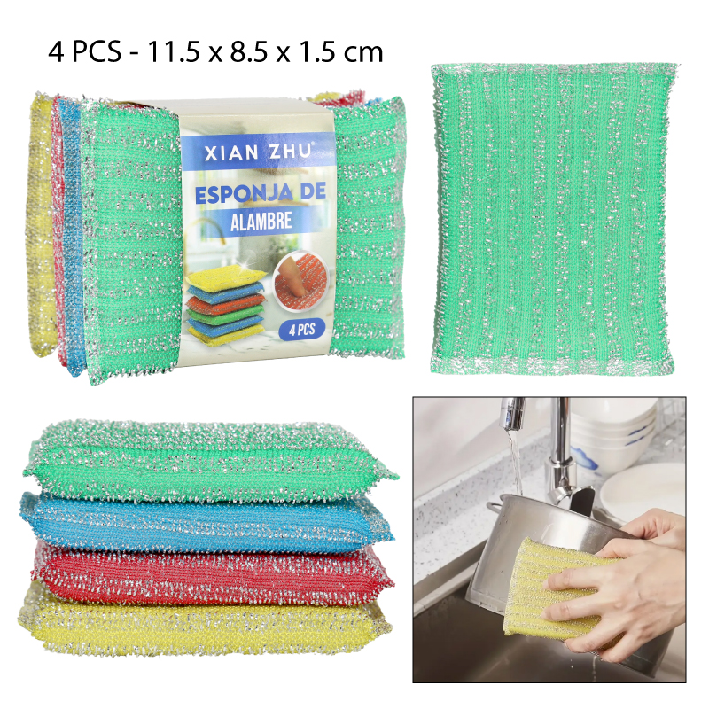 SET 4 ESPONJAS ALAMBRE DE COLORES PARA LAVAR PLATOS