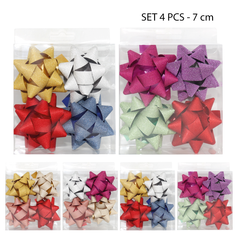 SET 4 MOÑOS PARA REGALO CON ESCARCHA - 7 CM