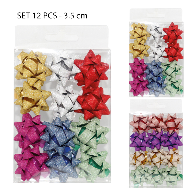 SET 12 MOÑOS PARA REGALO CON ESCARCHA - 3.5 CM