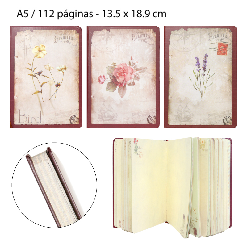 LIBRETA PORTADA FLORES VINTAGE - A5 / 112 HOJAS