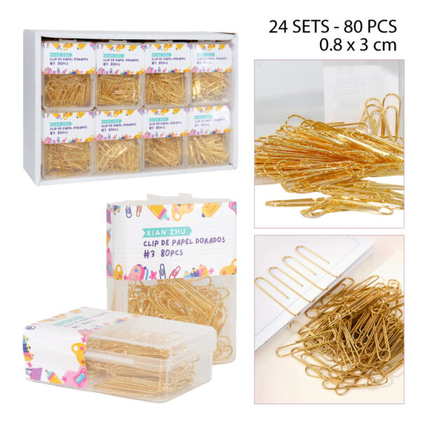 SETS DE 80 CLIPS DORADOS PARA PAPEL - 3 CM