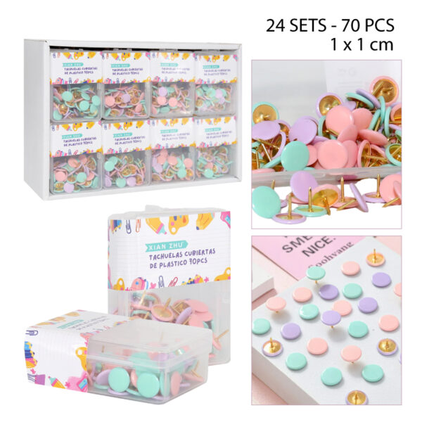 SETS DE 70 TACHUELAS DE COLORES PASTEL - 1 CM