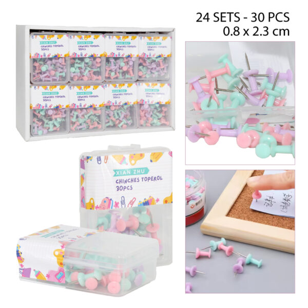 SETS DE 30 TACHUELAS TOPEROL DE COLORES PASTEL - 2.3 CM