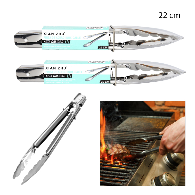 PINZA PARA ALIMENTOS DE ACERO INOXIDABLE - 22 CM