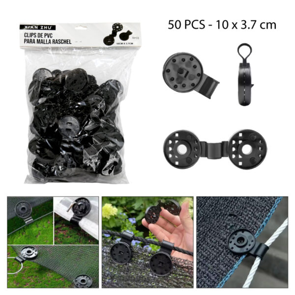CLIPS DE PVC GRANDES PARA MALLA RASCHEL - SET DE 50 PCS