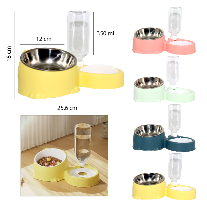 COMEDERO CON DISPENSADOR DE AGUA PARA MASCOTAS - 25.6 CM