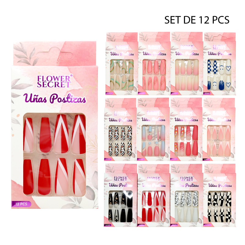 SET 12 UÑAS POSTIZAS BALLET CON DISEÑOS