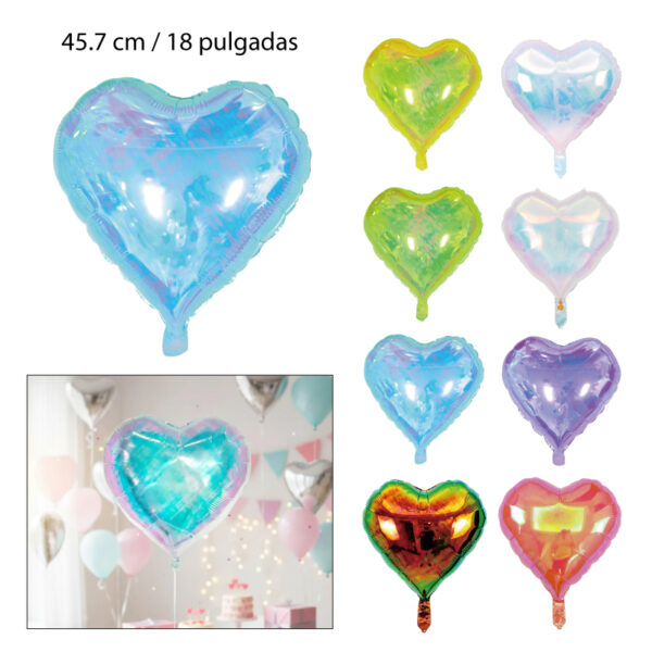 GLOBO DE HELIO CON DISEÑO CORAZÓN - 45.7 CM