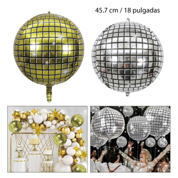 GLOBO DE HELIO CON DISEÑO BOLA DISCO - 45.7 CM