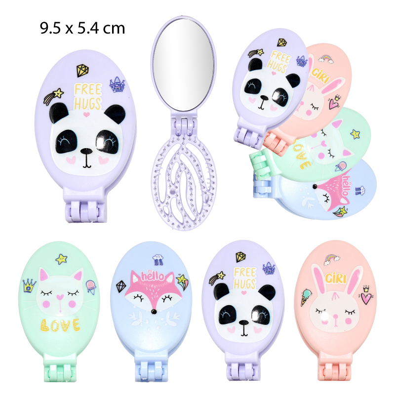 CEPILLO INFANTIL PLEGABLE CON ESPEJO DISEÑO DE ANIMALES