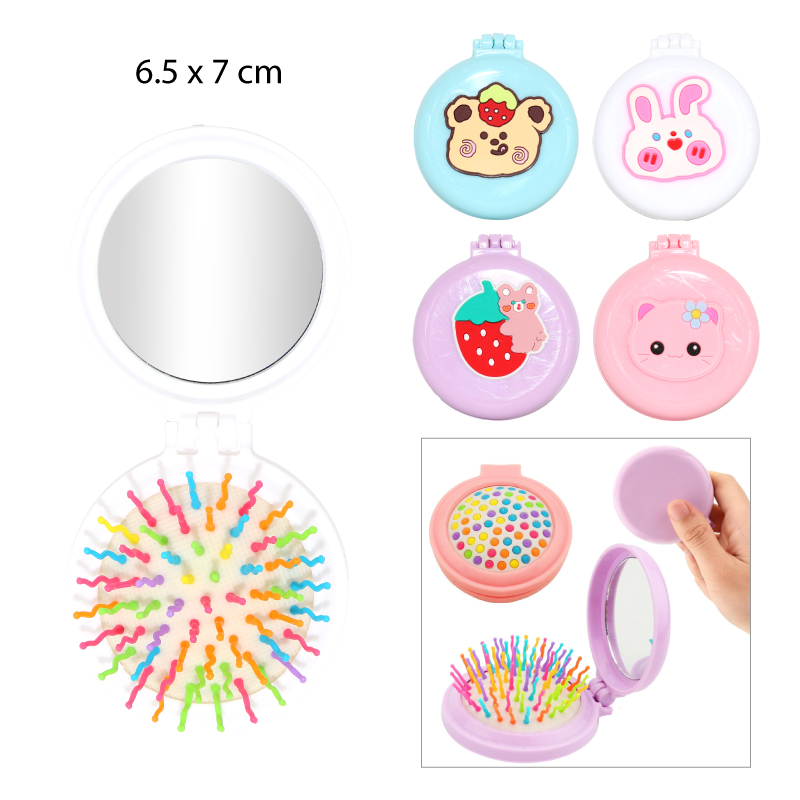 CEPILLO ARCOIRIS INFANTIL DE BOLSILLO CON ESPEJO Y ANIMALES