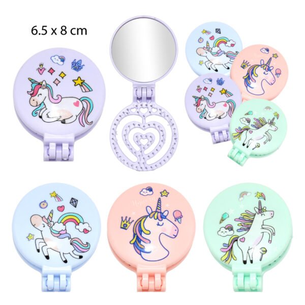 CEPILLO INFANTIL PLEGABLE CON ESPEJO DISEÑO UNICORNIO
