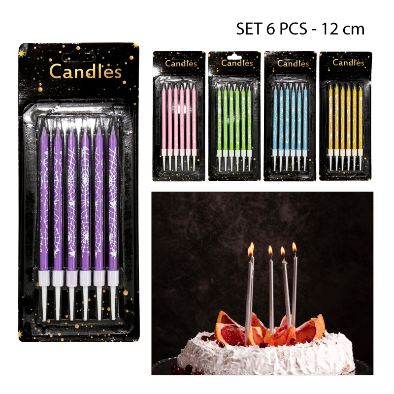 SET DE 6 VELAS PARA HALLOWEEN DE COLORES - 12 CM