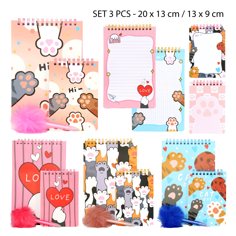 SET DE 2 LIBRETAS ESPIRAL CON DISEÑOS DE PATITAS DE GATOS