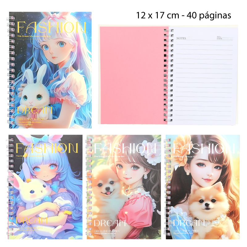 LIBRETA PORTADA DE NIÑA Y MASCOTA - 40 PÁGINAS
