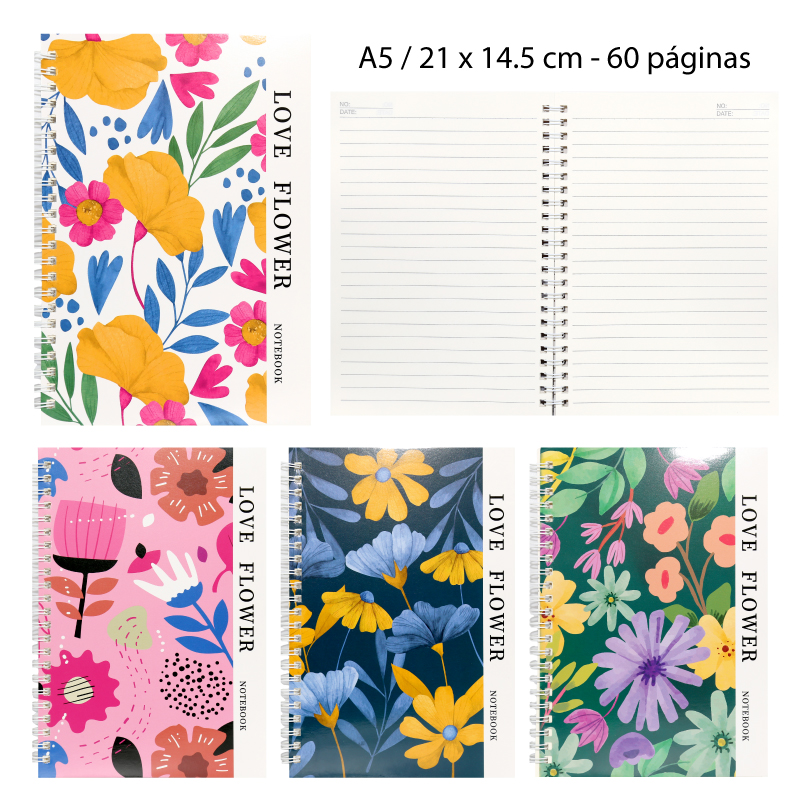 LIBRETA PORTADA DE FLORES - A5 / 60 PÁGINAS