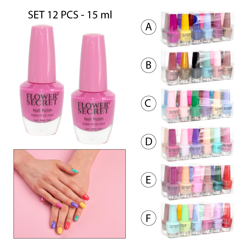 SET DE 12 ESMALTES CLÁSICOS, COLORES SURTIDOS - 15 ML