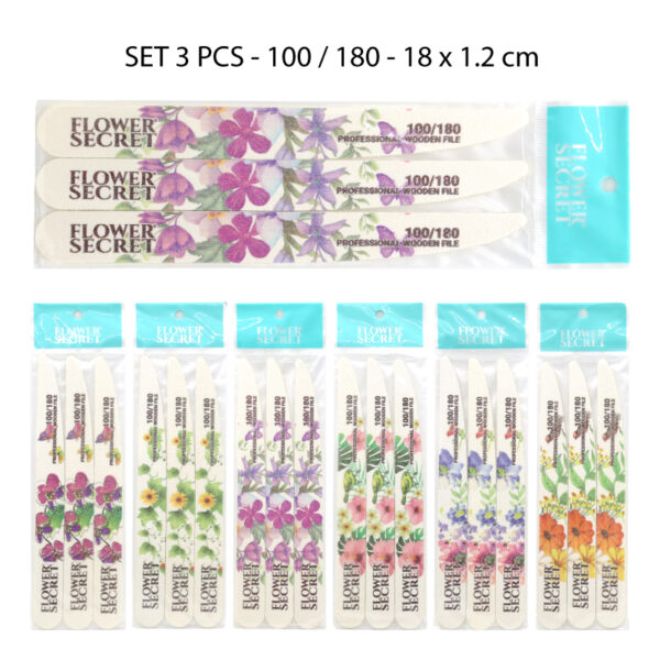 SET 3 LIMAS DE UÑAS FINAS FLOREADAS - 100/180