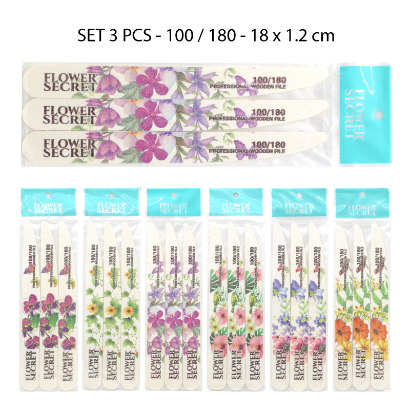 SET 3 LIMAS DE UÑAS FINAS FLOREADAS - 100/180