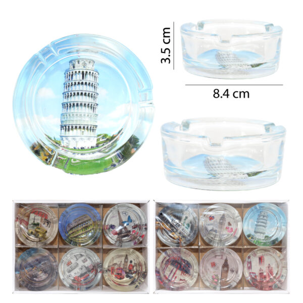 SETS DE 6 CENICEROS DE CRISTAL, MONUMENTOS - 8.4 CM