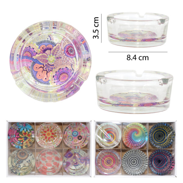 SETS DE 6 CENICEROS DE CRISTAL, MANDALAS - 8.4 CM