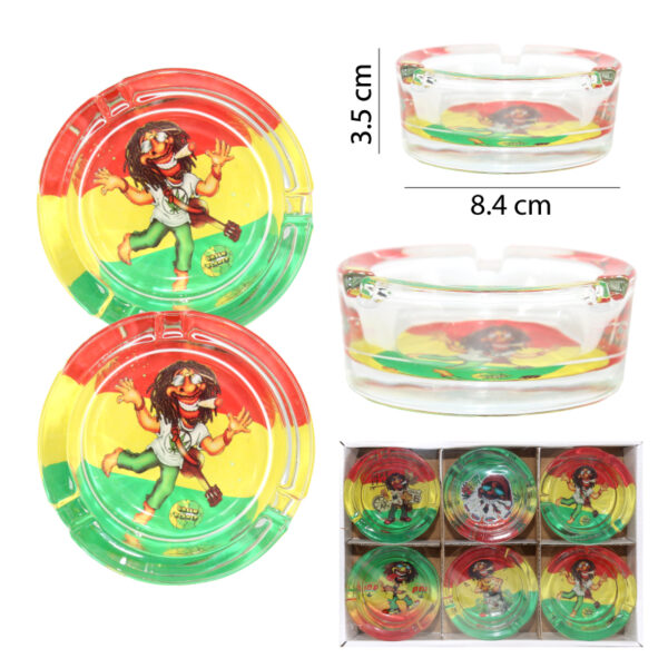 SETS DE 6 CENICEROS DE CRISTAL, ESTILO REGGAE - 8.4 CM
