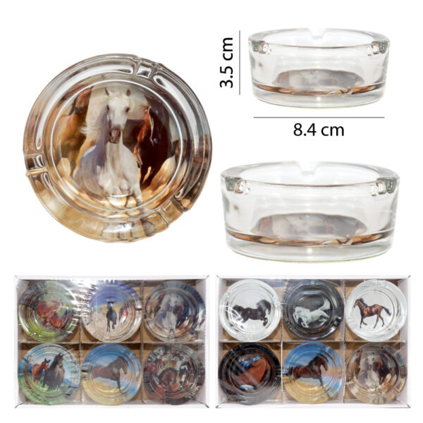 SETS DE 6 CENICEROS DE CRISTAL, CABALLOS - 8.4 CM