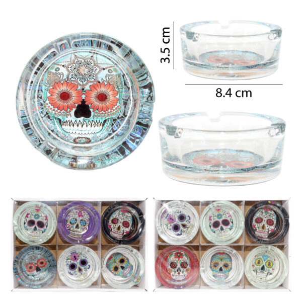 SETS DE 6 CENICEROS DE CRISTAL, CATRINAS - 8.4 CM