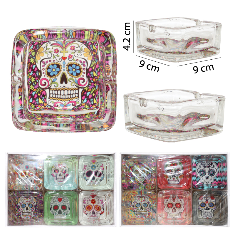 SETS DE 6 CENICEROS DE CRISTAL, ESTILO CATRINA - 9 CM