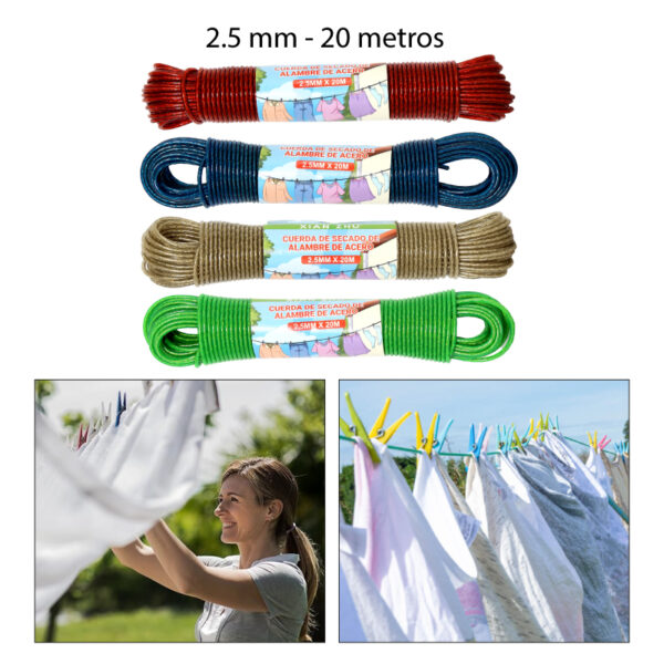 CUERDA DE ACERO PARA TENDEDERO - 2.5 MM X 20 MTS