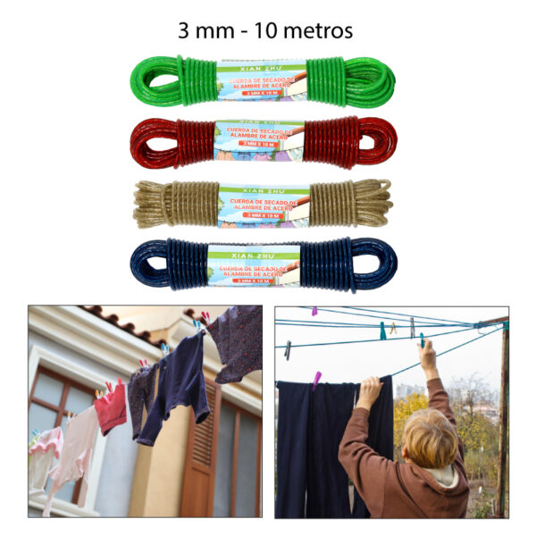 CUERDA DE ACERO PARA TENDEDERO - 3 MM X 10 MTS