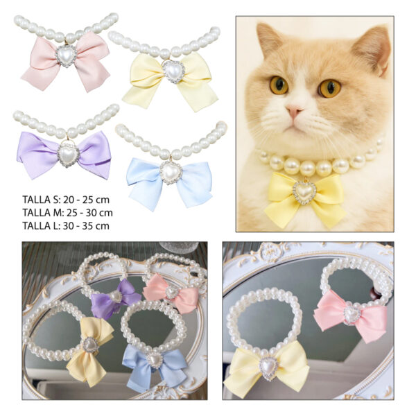 COLLAR DE PERLAS CON MOÑO VINTAGE PARA MASCOTAS