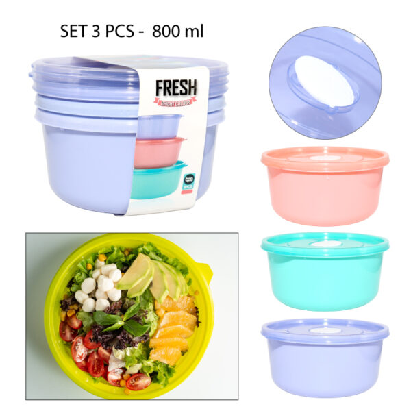 SET DE 3 CONTENEDORES REDONDOS PLÁSTICOS - 800 ML