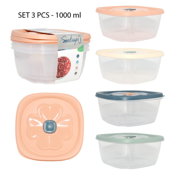 SET DE 3 CONTENEDORES CUADRADOS PLÁSTICOS - 1000 ML