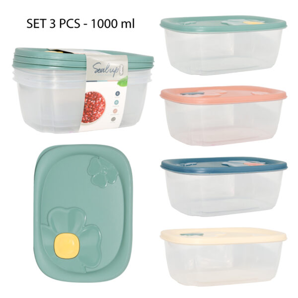 SET DE 3 CONTENEDORES RECTANGULARES PLÁSTICOS - 1000 ML