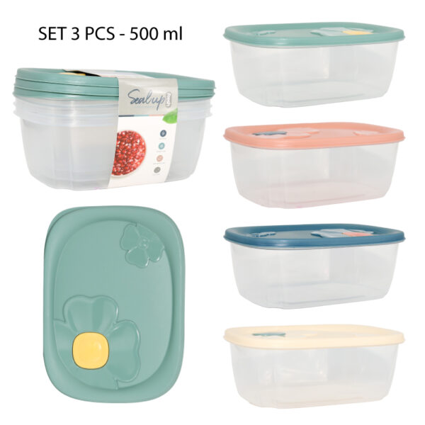 SET DE 3 CONTENEDORES RECTANGULARES PLÁSTICOS - 500 ML
