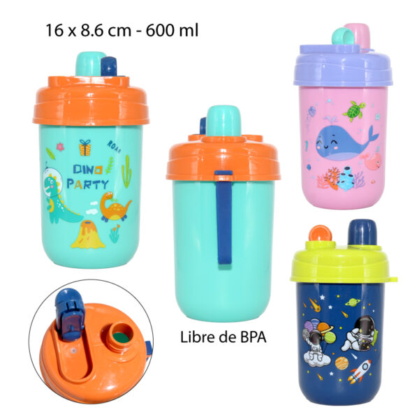VASO PLÁSTICO CON TAPA INFANTIL - 600 ML