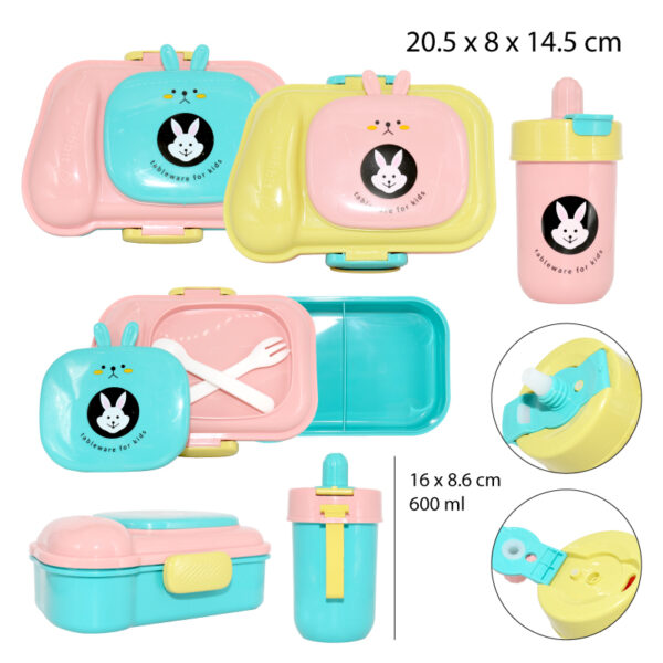 SET DE LONCHERA + VASO PLÁSTICO INFANTIL - CONEJO