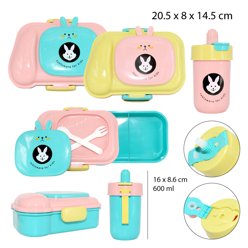 SET DE LONCHERA + VASO PLÁSTICO INFANTIL - CONEJO