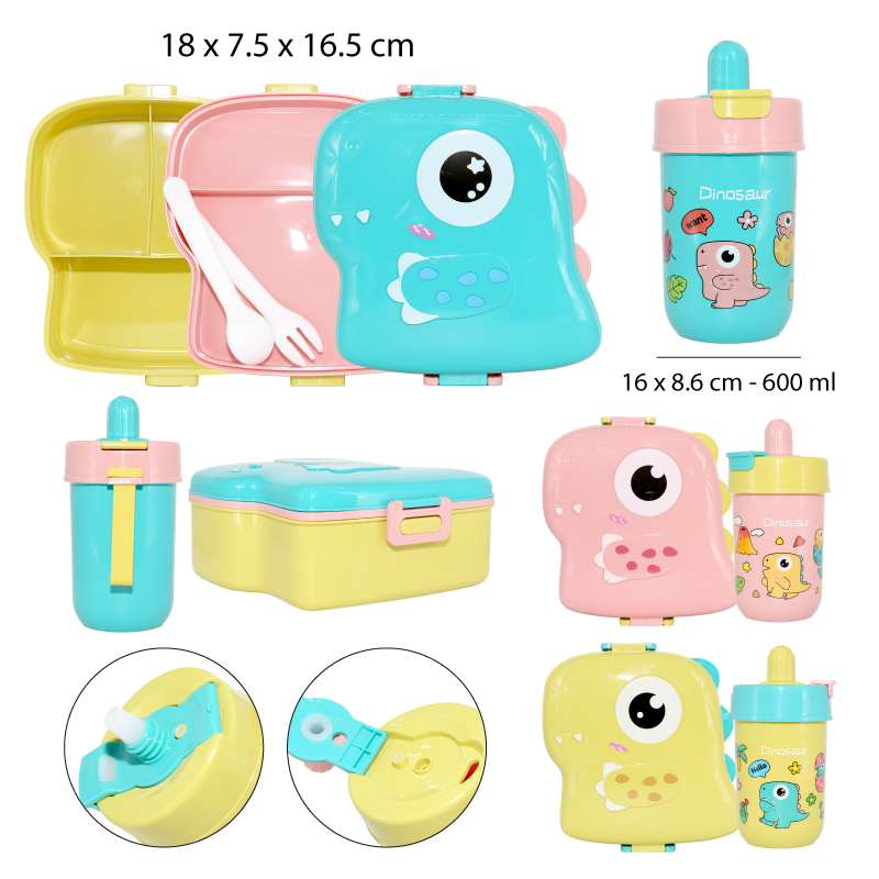 SET DE LONCHERA + VASO PLÁSTICO INFANTIL - DINOSAURIO