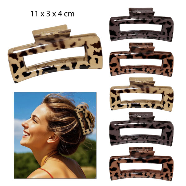 PINZAS PARA EL CABELLO DISEÑO RECTANGULAR ANIMAL PRINT - 11 CM
